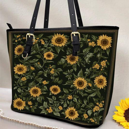 Lorva Leather Tote Bag Classical Sunflowers