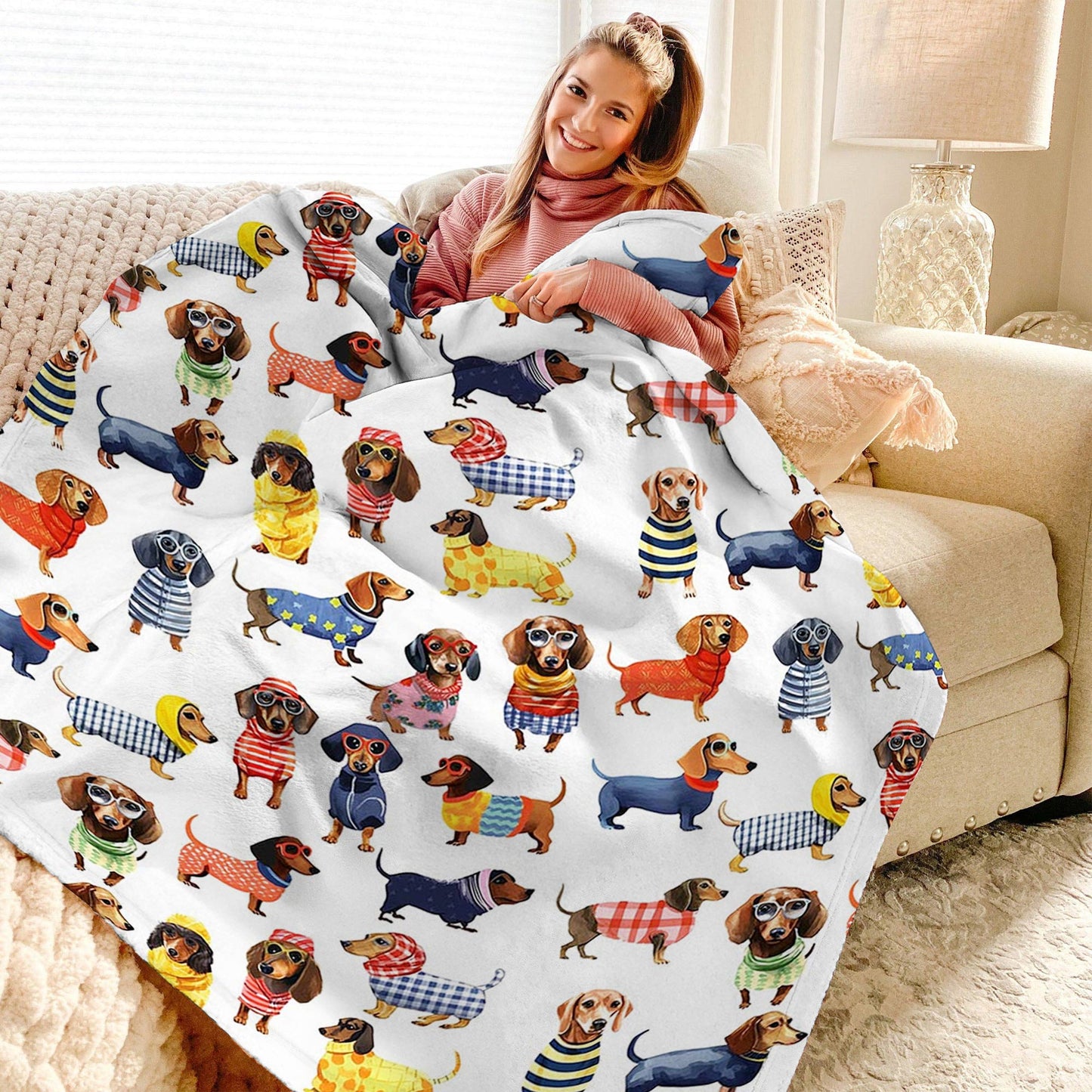 Lorva Fleece Blanket Stylish Dachshund