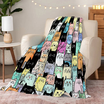 Lorva Fleece Blanket Colorful Cats