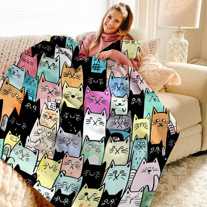 Lorva Fleece Blanket Colorful Cats