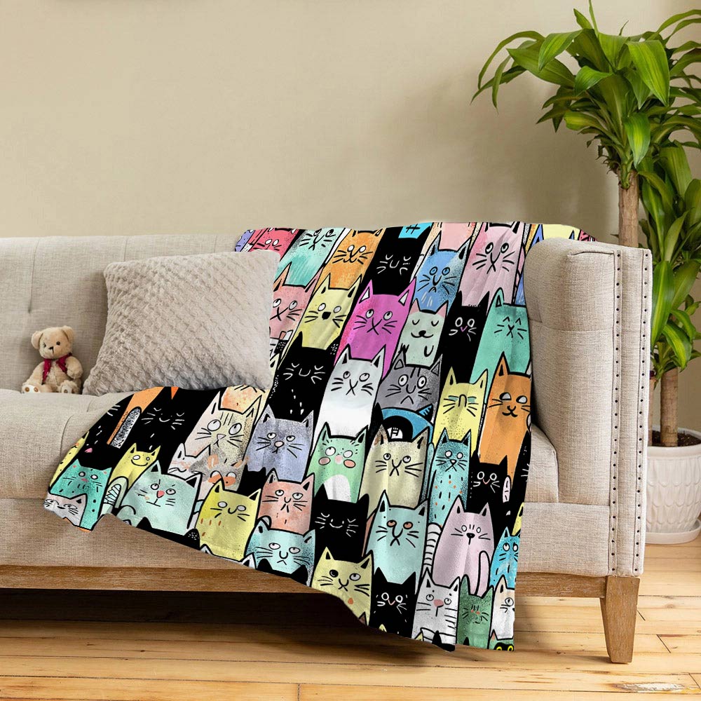 Lorva Fleece Blanket Colorful Cats