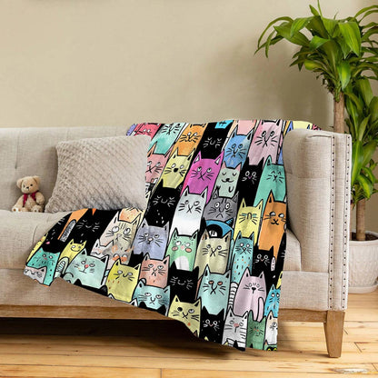 Lorva Fleece Blanket Colorful Cats