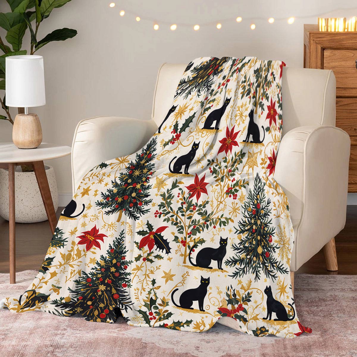 Lorva Fleece Blanket Christmas Black Cat