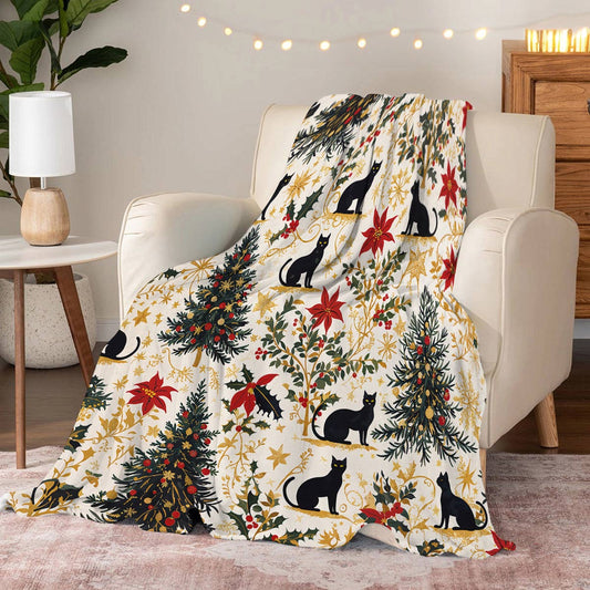 Lorva Fleece Blanket Christmas Black Cat