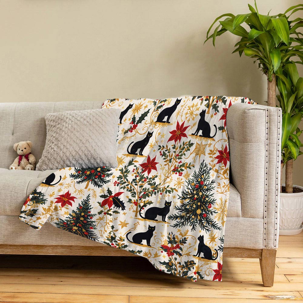 Lorva Fleece Blanket Christmas Black Cat