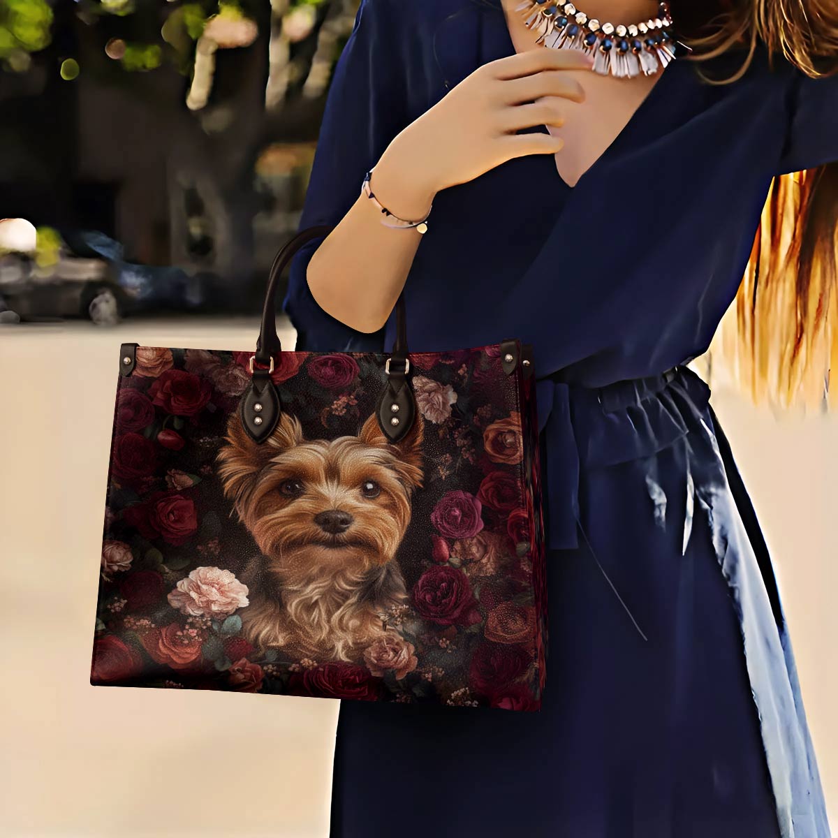 Lorva Yorkie Leather Bag Rosey Yorkie Charm