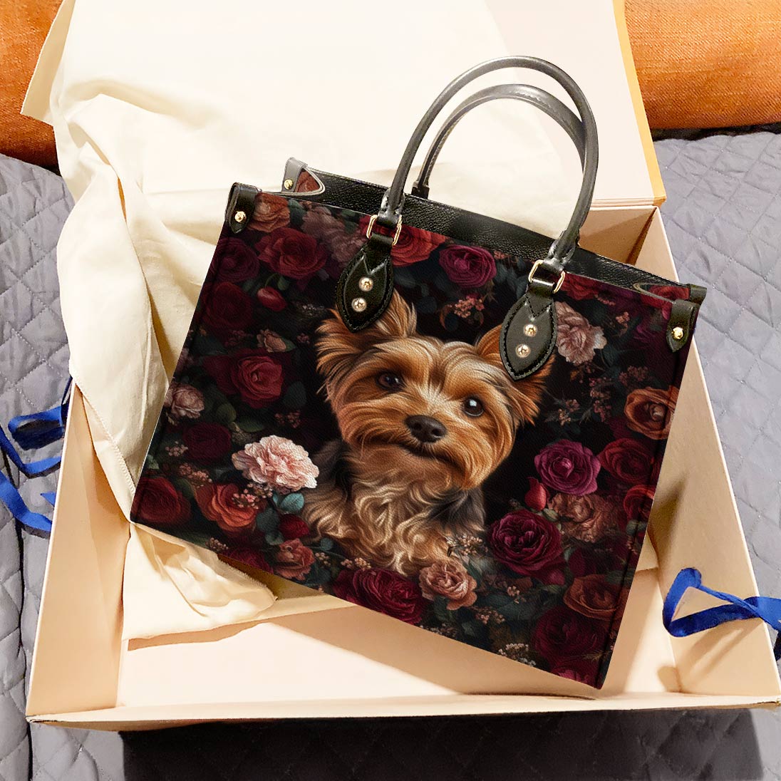 Lorva Yorkie Leather Bag Rosey Yorkie Charm