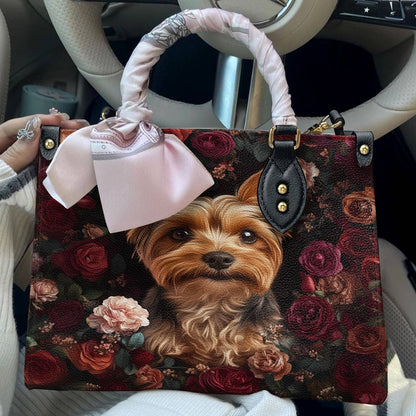 Lorva Yorkie Leather Bag Rosey Yorkie Charm