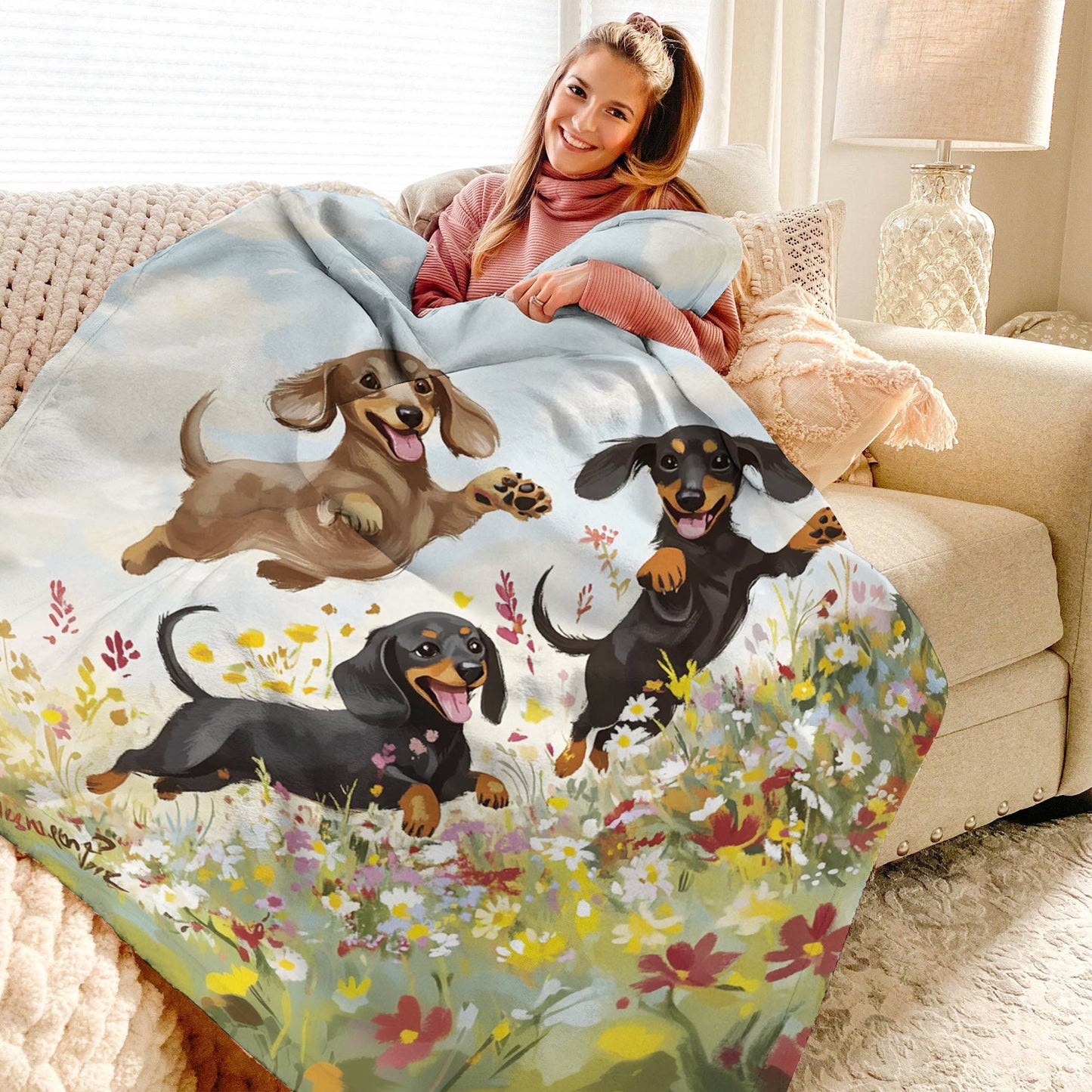 Lorva Fleece Blanket Happy Dachshunds
