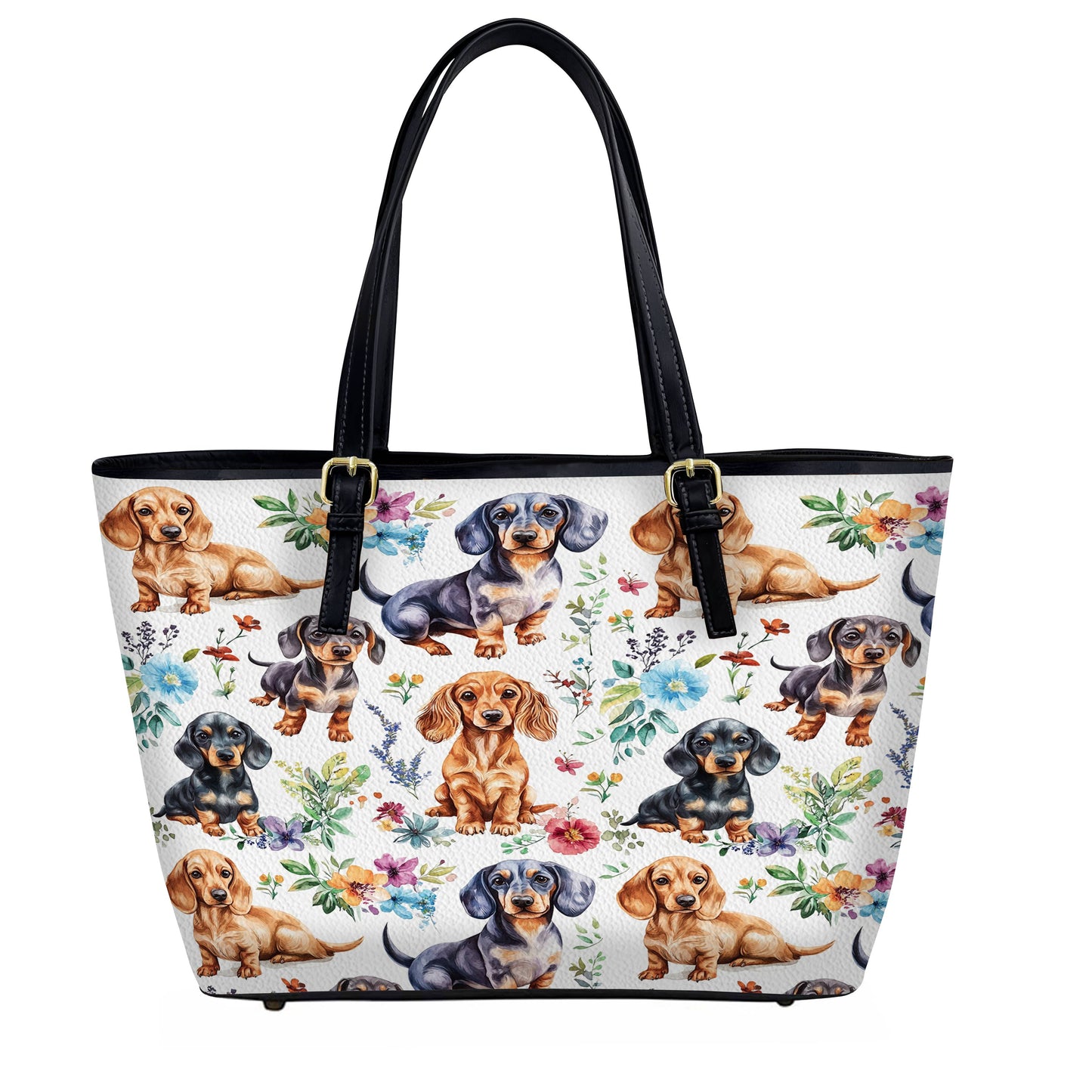 Lorva Leather Tote Bag Cute Floral Dachshund