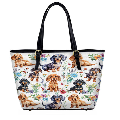 Lorva Leather Tote Bag Cute Floral Dachshund