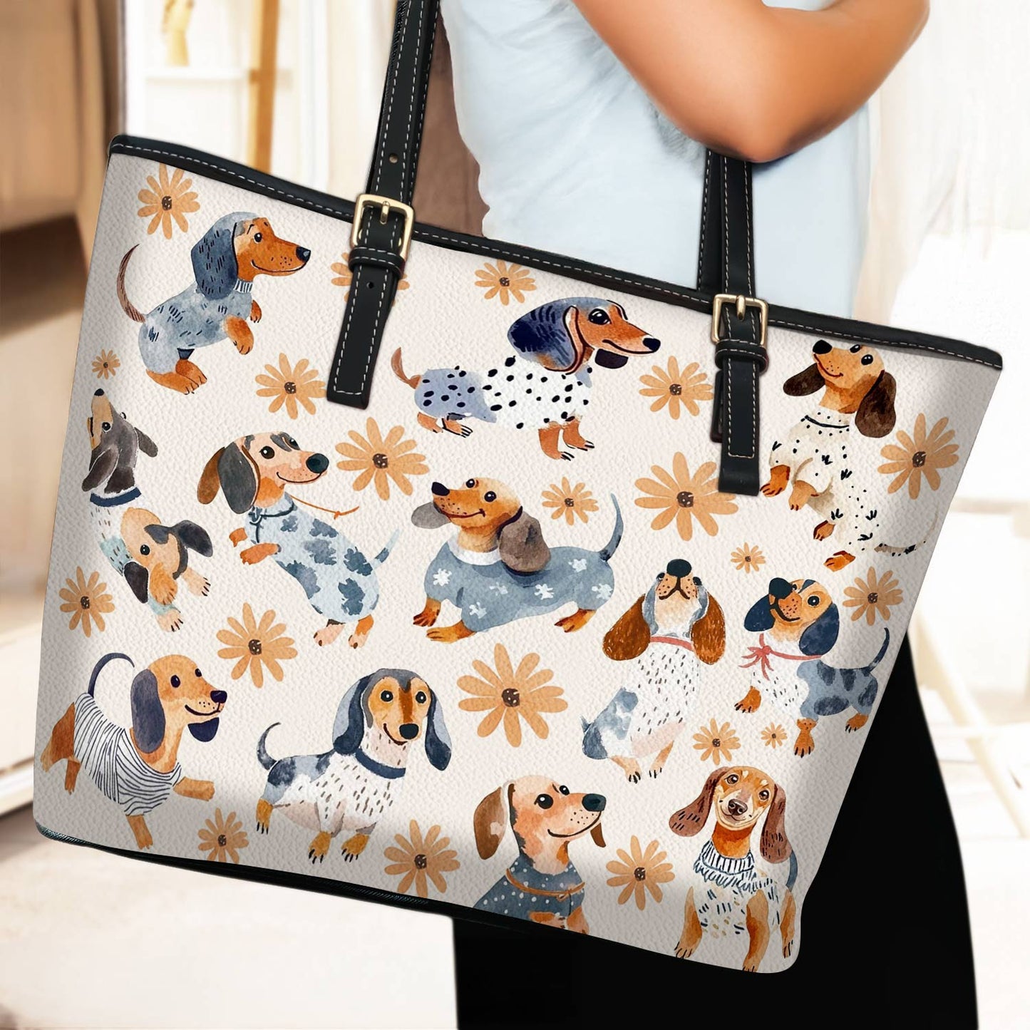 Lorva Dachshund Leather Tote Bag Daisy Doxie