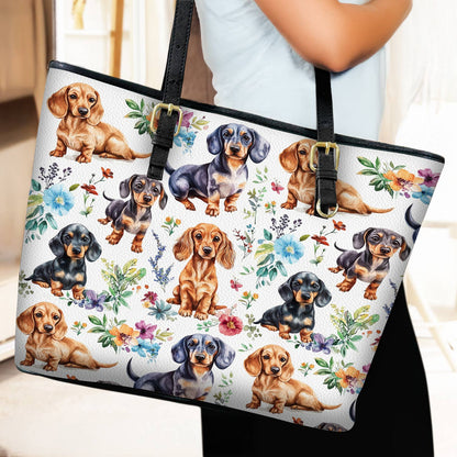 Lorva Leather Tote Bag Cute Floral Dachshund