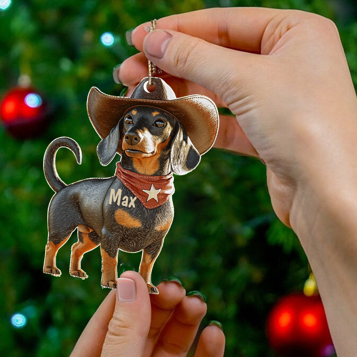 Lorva Dachshund Personalized 2D Acrylic Ornament Cowboy