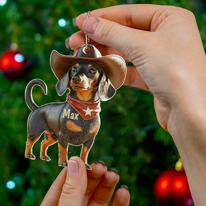 Lorva Dachshund Personalized 2D Acrylic Ornament Cowboy