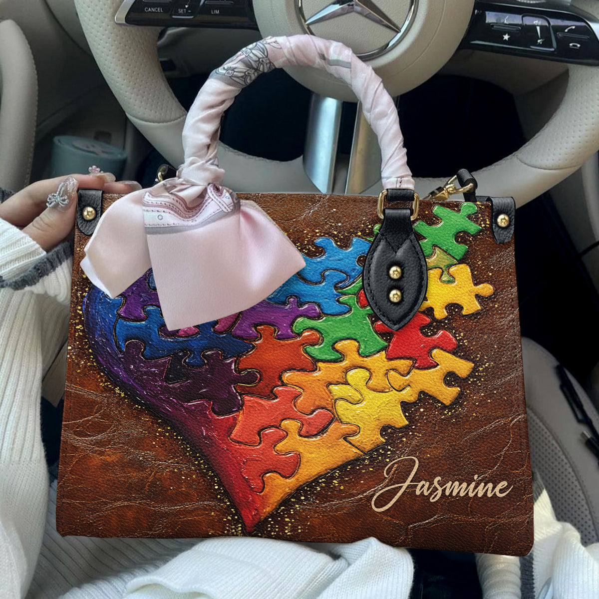 Lorva Personalized Autism Leather Bag In My Heart