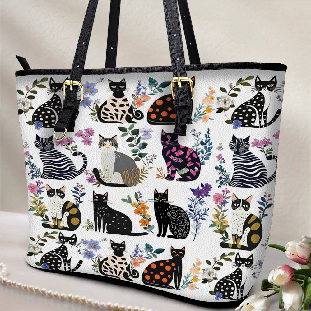 Lorva Leather Tote Bag Enchanted Cat Garden