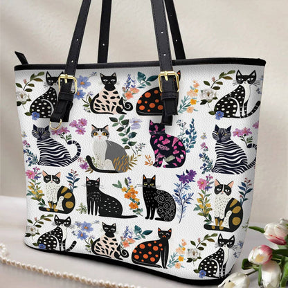 Lorva Leather Tote Bag Enchanted Cat Garden