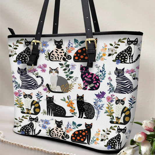 Lorva Leather Tote Bag Enchanted Cat Garden