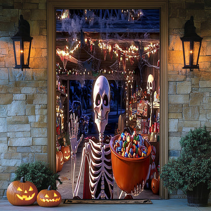 Lorva Halloween Door Cover Skeleton’s Trick-or-Treat Party