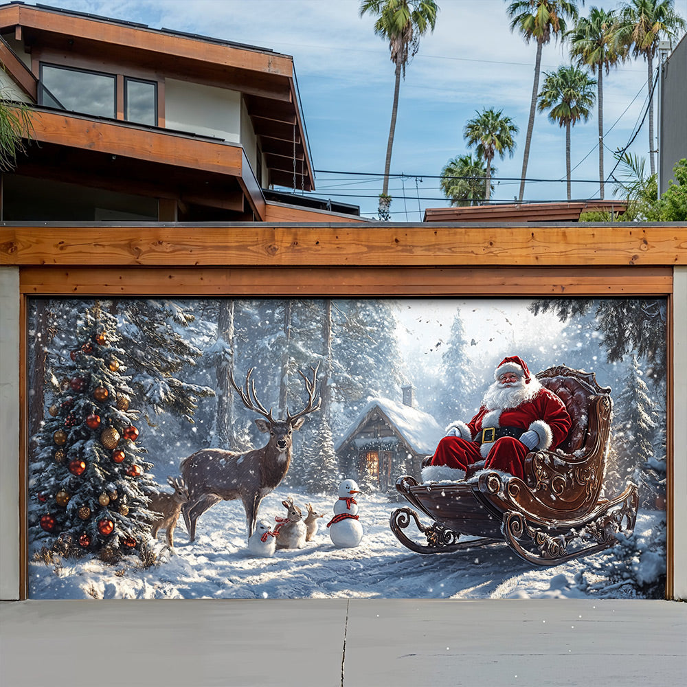 Lorva Christmas Garage Door Banner Decoration SSanta’s Woodland Christmas