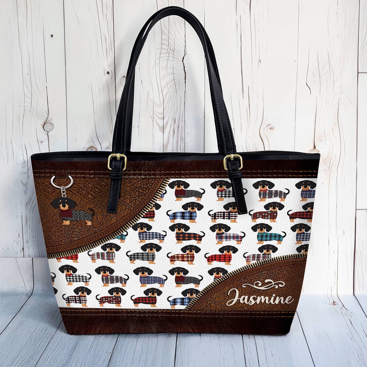 Lorva Personalized Leather Tote Bag Amazing Flannel Dachshund