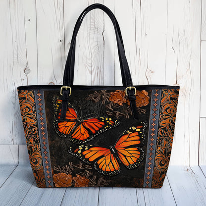 Lorva Monarch Butterfly Leather Tote Bag Vintage Ember Wings