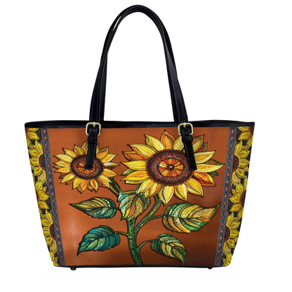 Lorva Sunflower Leather Tote Bag Two Hearts