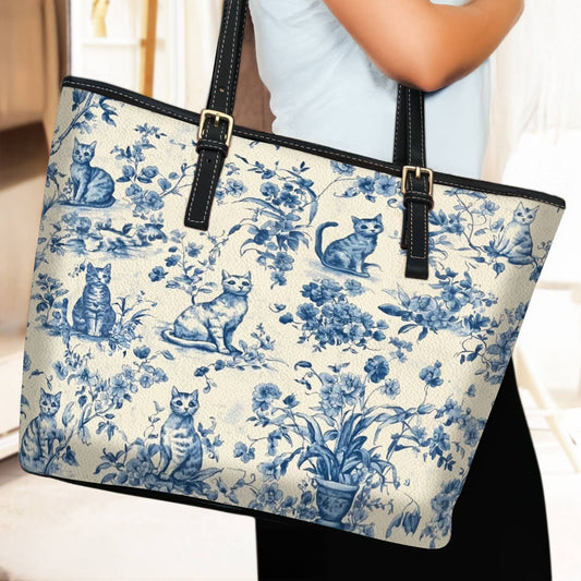 Lorva Leather Tote Bag Blue Garden Whiskers