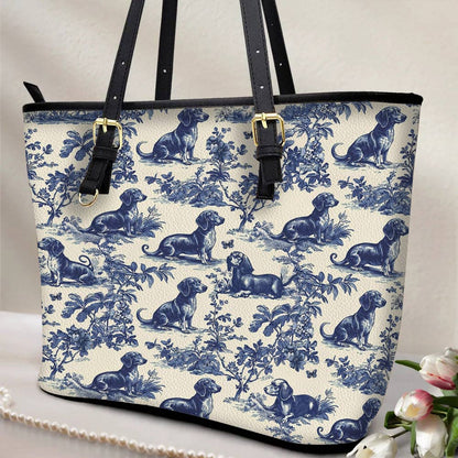 Lorva Dachshund Leather Tote Bag Lazy Day In Garden