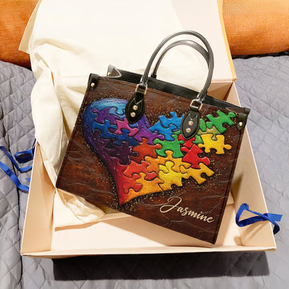 Lorva Personalized Autism Leather Bag In My Heart