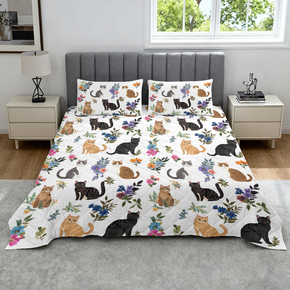 Lorva Quilt Set Cute Floral Cats