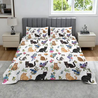 Lorva Quilt Set Cute Floral Cats