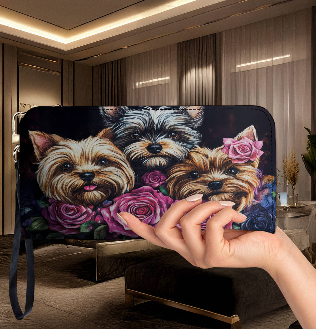 Lorva Yorkie Leather Wallet Fluff, Flowers & Forever Love