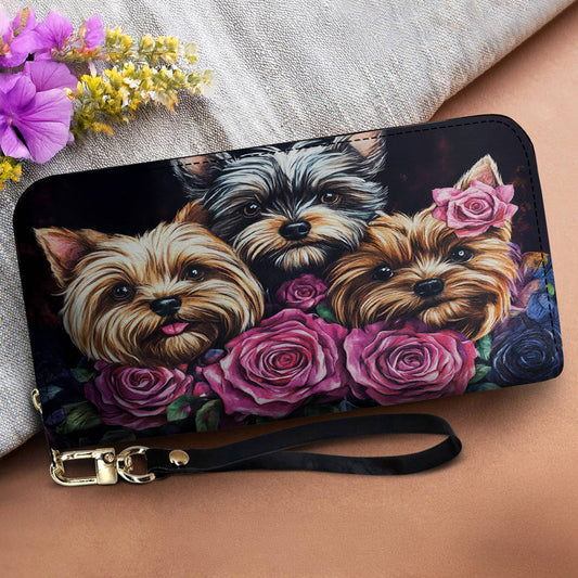 Lorva Yorkie Leather Wallet Fluff, Flowers & Forever Love