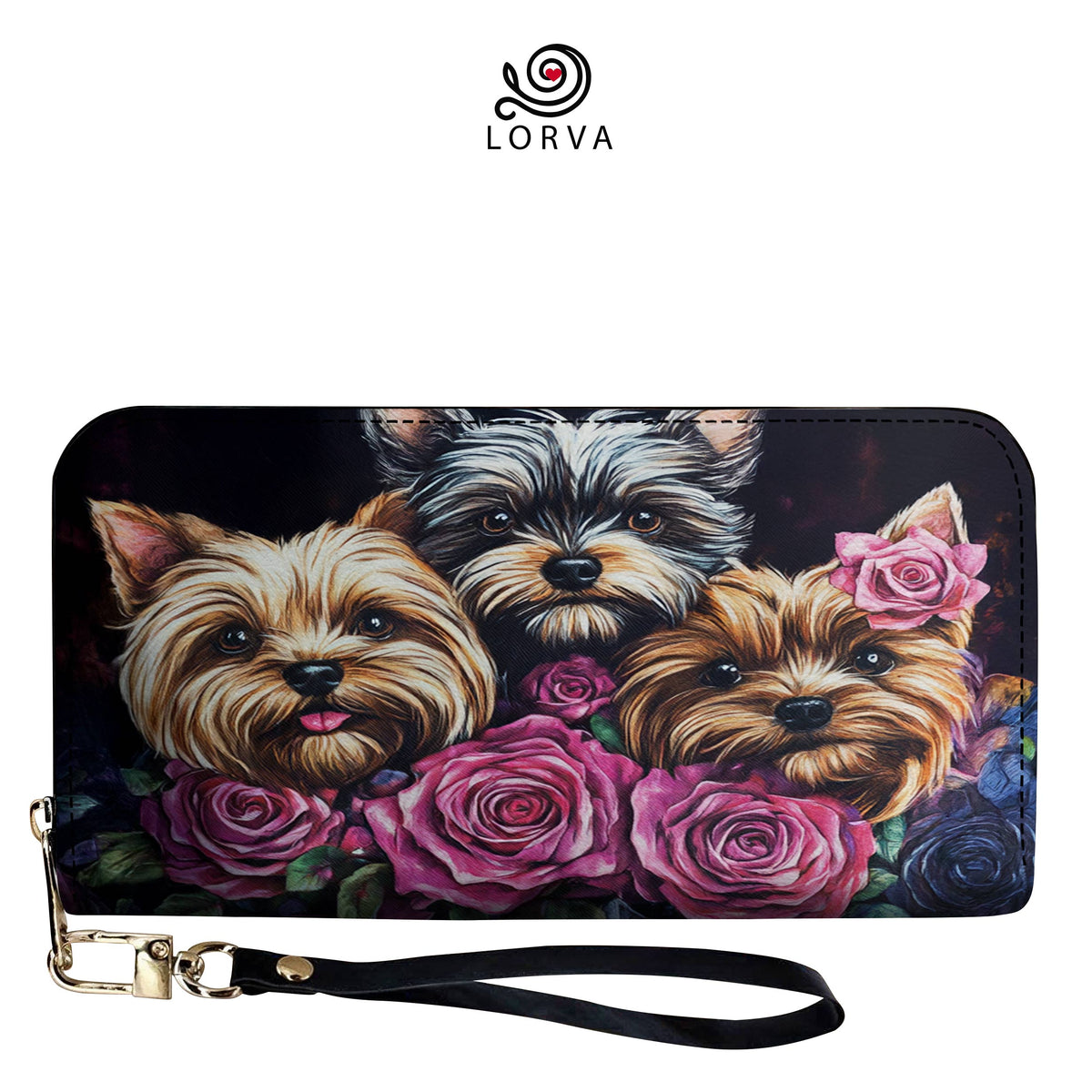 Lorva Yorkie Leather Wallet Fluff, Flowers & Forever Love