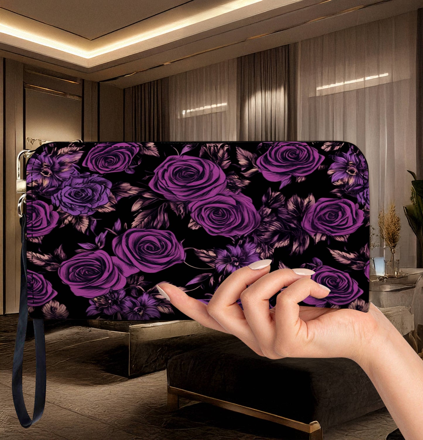 Lorva Leather Wallet Midnight Roses