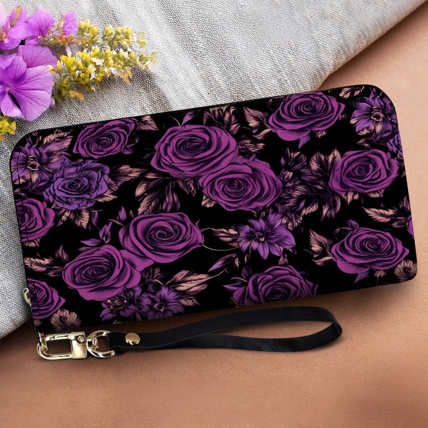 Lorva Leather Wallet Midnight Roses