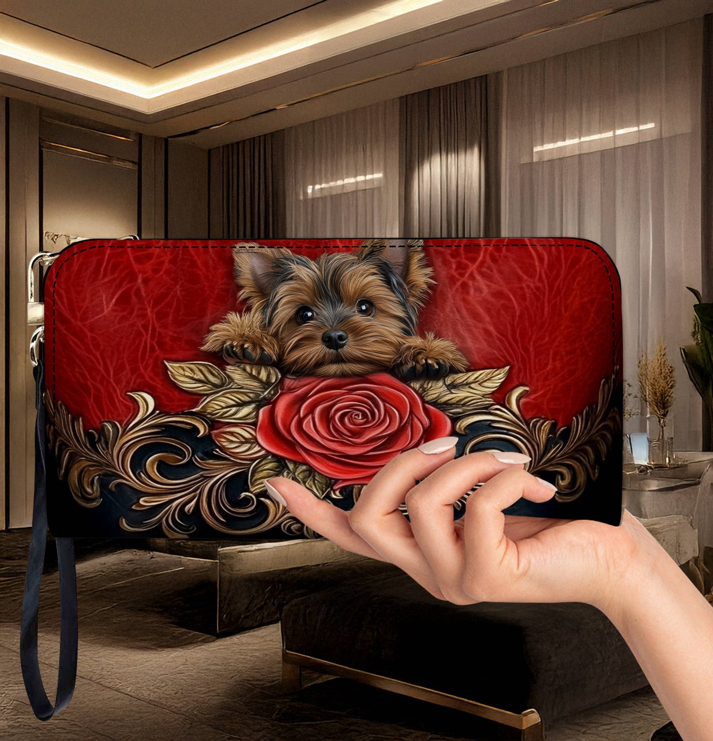 Lorva Yorkie Leather Wallet Regal Beauty with a Touch of Cuteness
