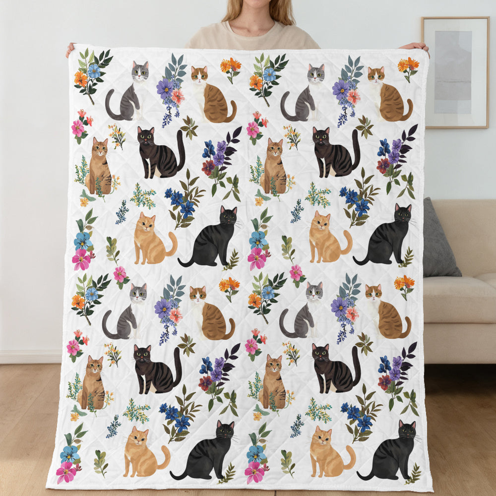 Lorva Quilt Set Cute Floral Cats