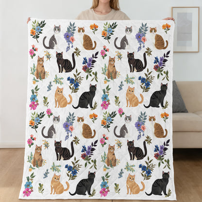 Lorva Quilt Set Cute Floral Cats