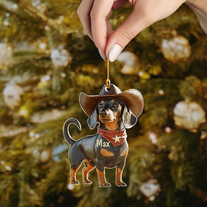 Lorva Dachshund Personalized 2D Acrylic Ornament Cowboy