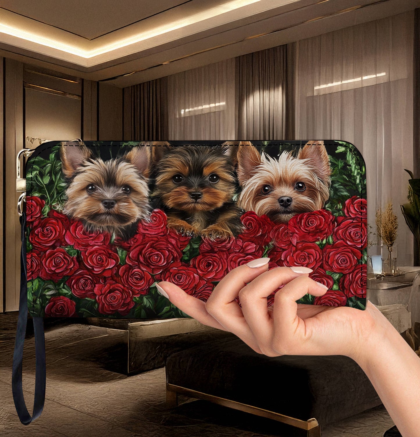 Lorva Leather Wallet A Floral Fantasy with Furry Friends