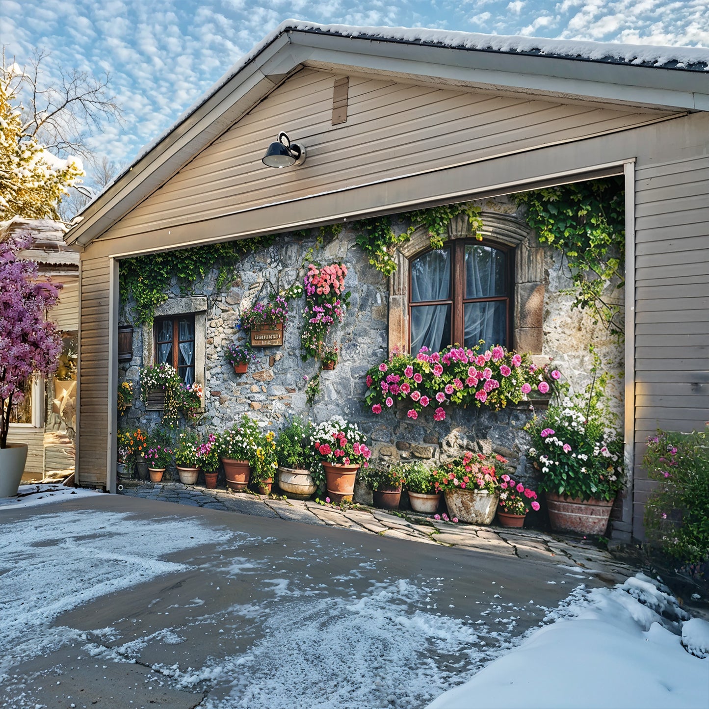 Lorva Garage Door Banner Enchanted Cottage Garden