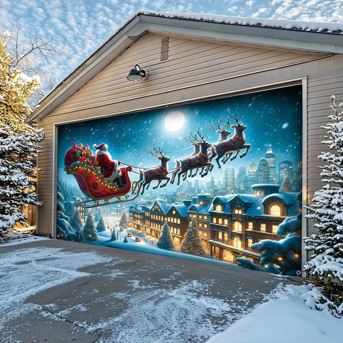 Lorva Snowman Christmas Garage Door Banner Decoration Santa’s Sky Express