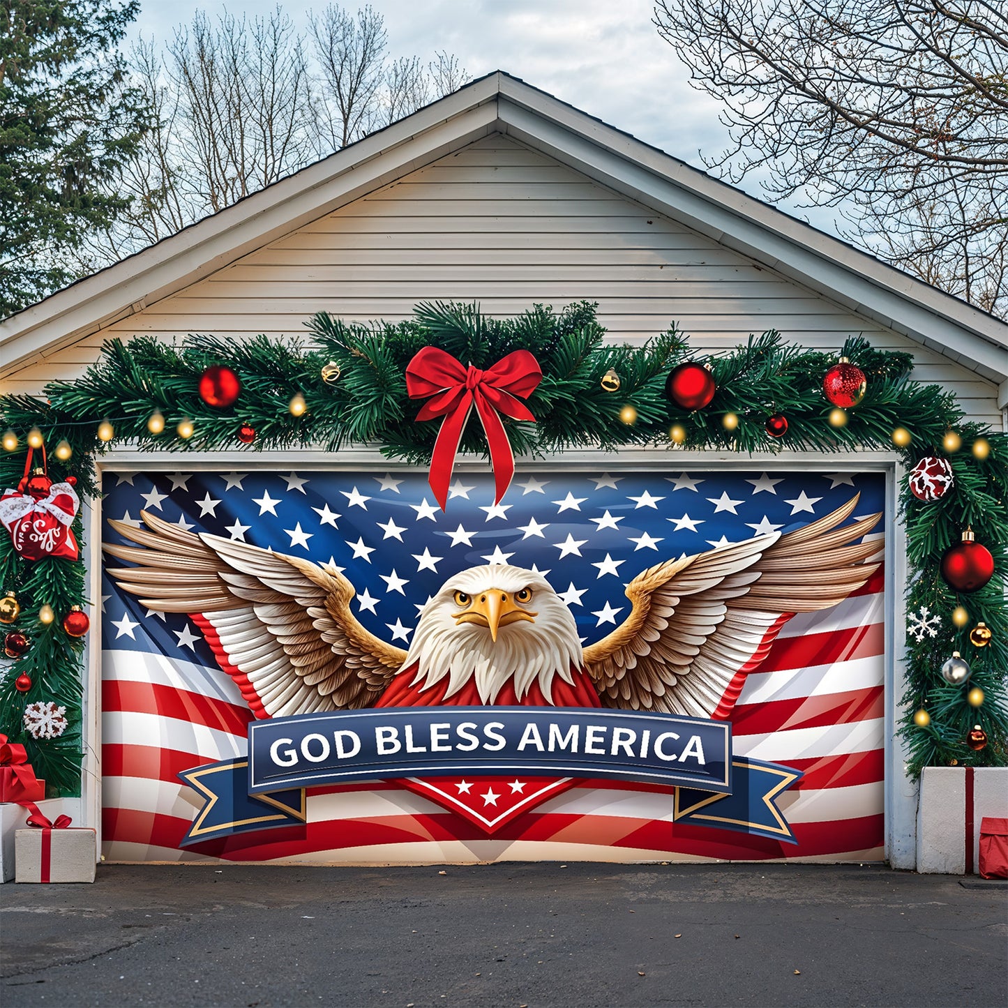 Lorva Christmas Garage Door Banner Decoration God Bless America