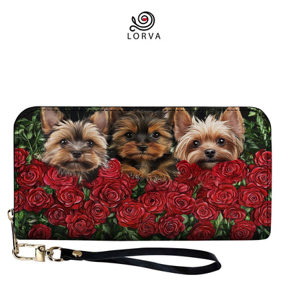 Lorva Leather Wallet A Floral Fantasy with Furry Friends