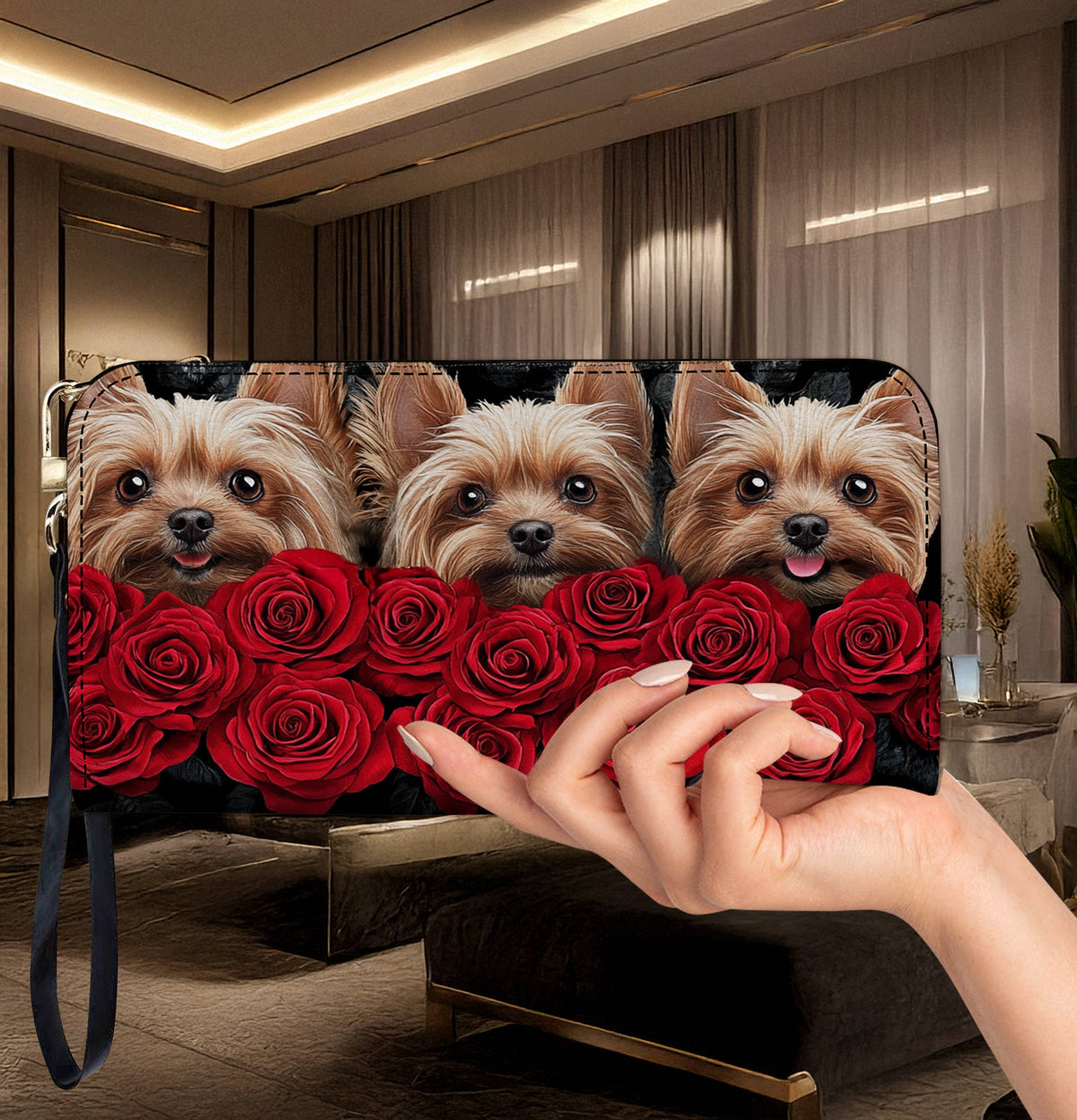 Lorva Leather Wallet Red Roses & Yorkie Noses