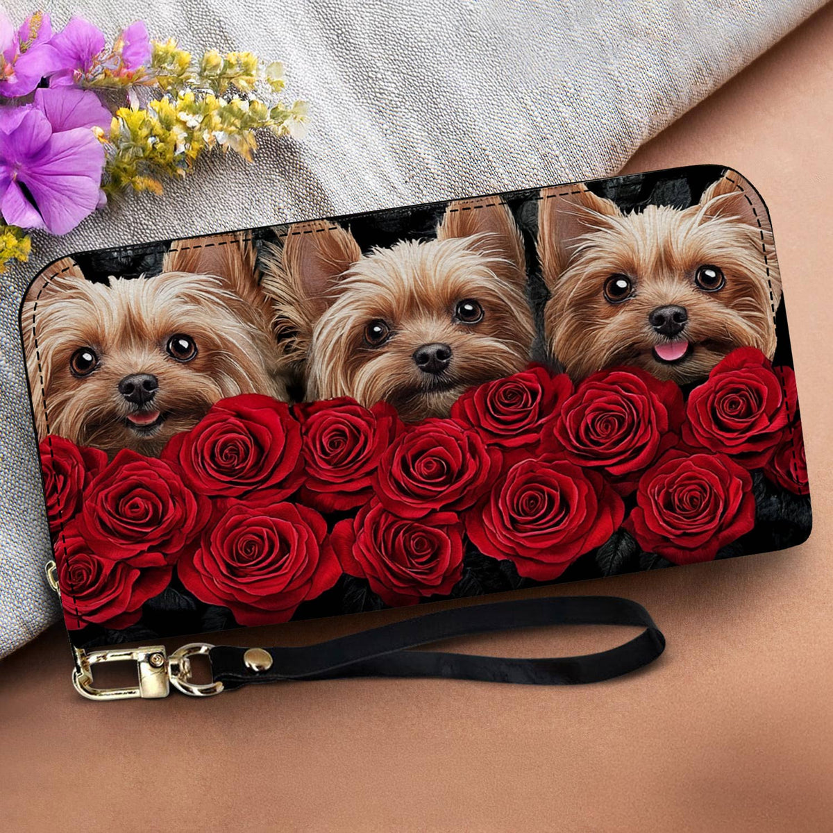 Lorva Leather Wallet Red Roses & Yorkie Noses