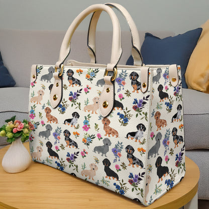 Lorva Leather Bag Charming Floral Dachshunds